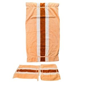 Royal Velvet Fieldcrest Vintage Stripe 3 Piece Towel Set Orange Rust Terry Cloth